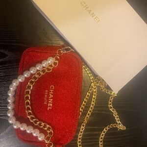 Red Chanel Cosmetic Bag w Chain
